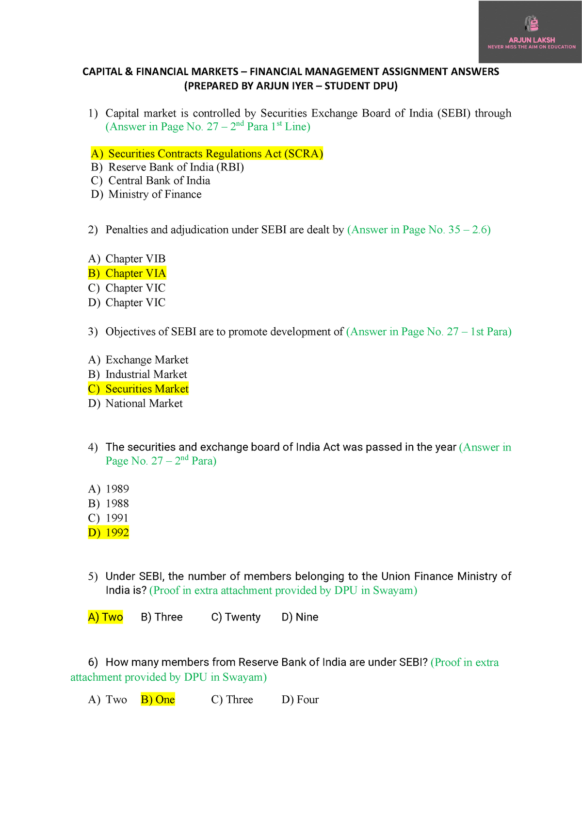 capital market assignment topics