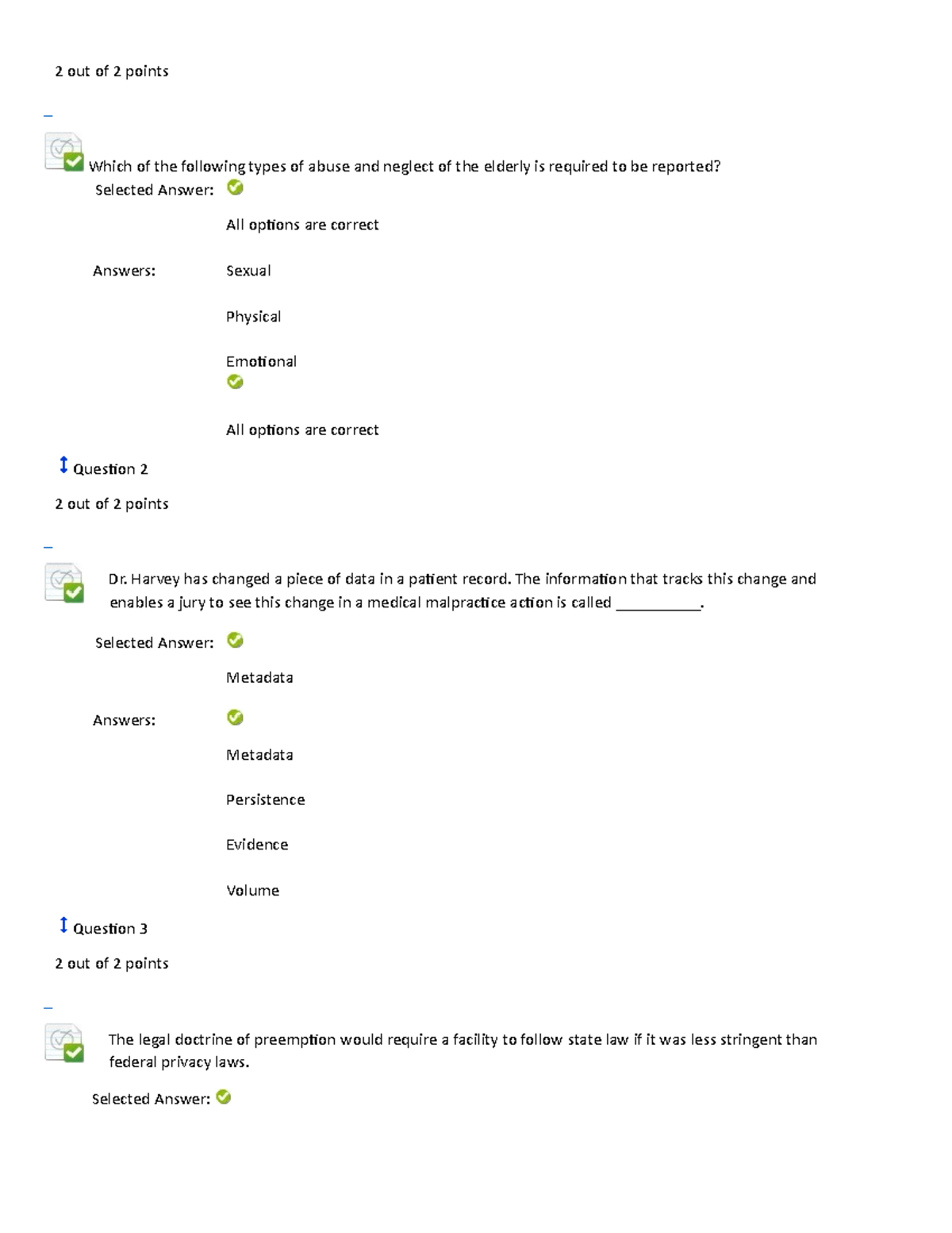 Week3 Quiz Healthcare Law & Ethics test with correct answers 2 out