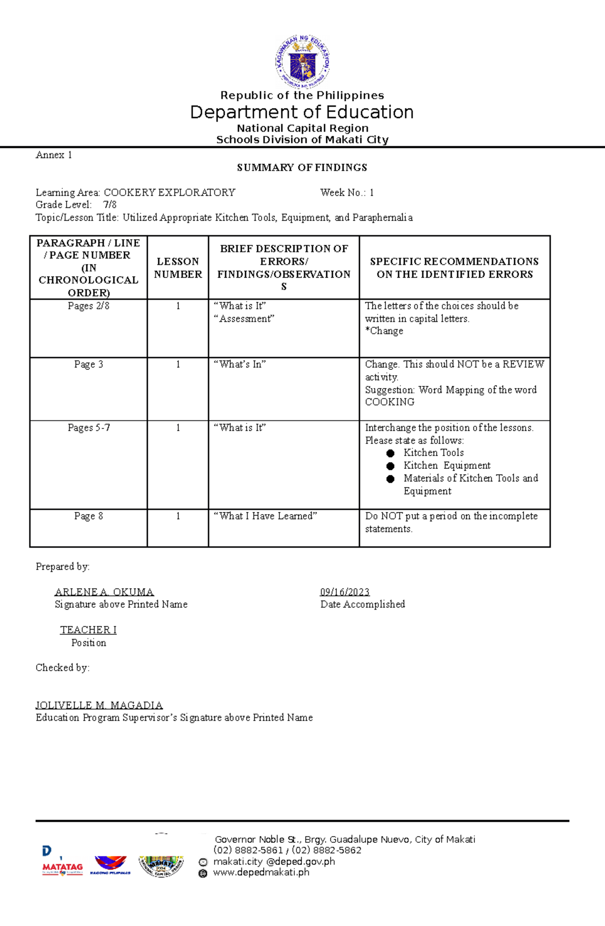 Sf Tle7-8cookery Explo Q3 Mod1 - Republic Of The Philippines Department 