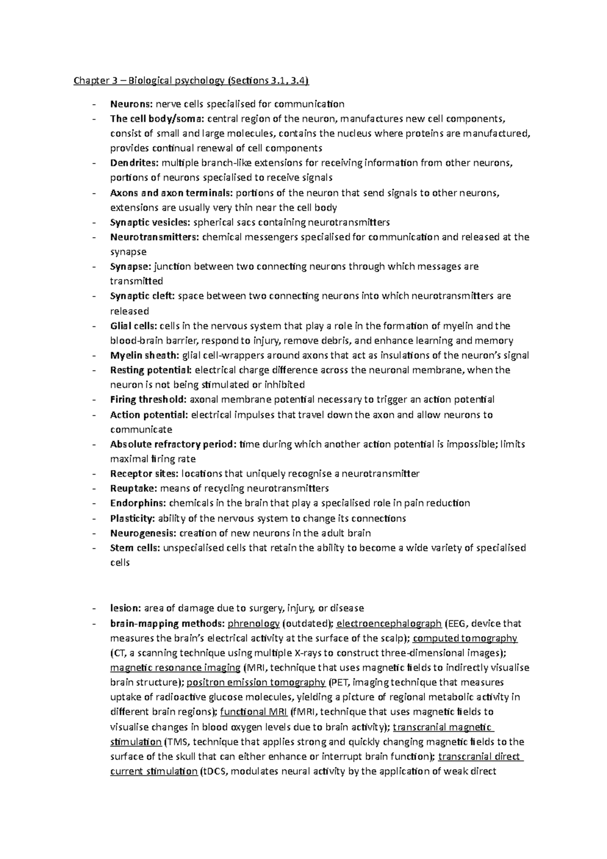 Chapter 3, Sections 3.1, 3 - Chapter 3 – Biological psychology ...