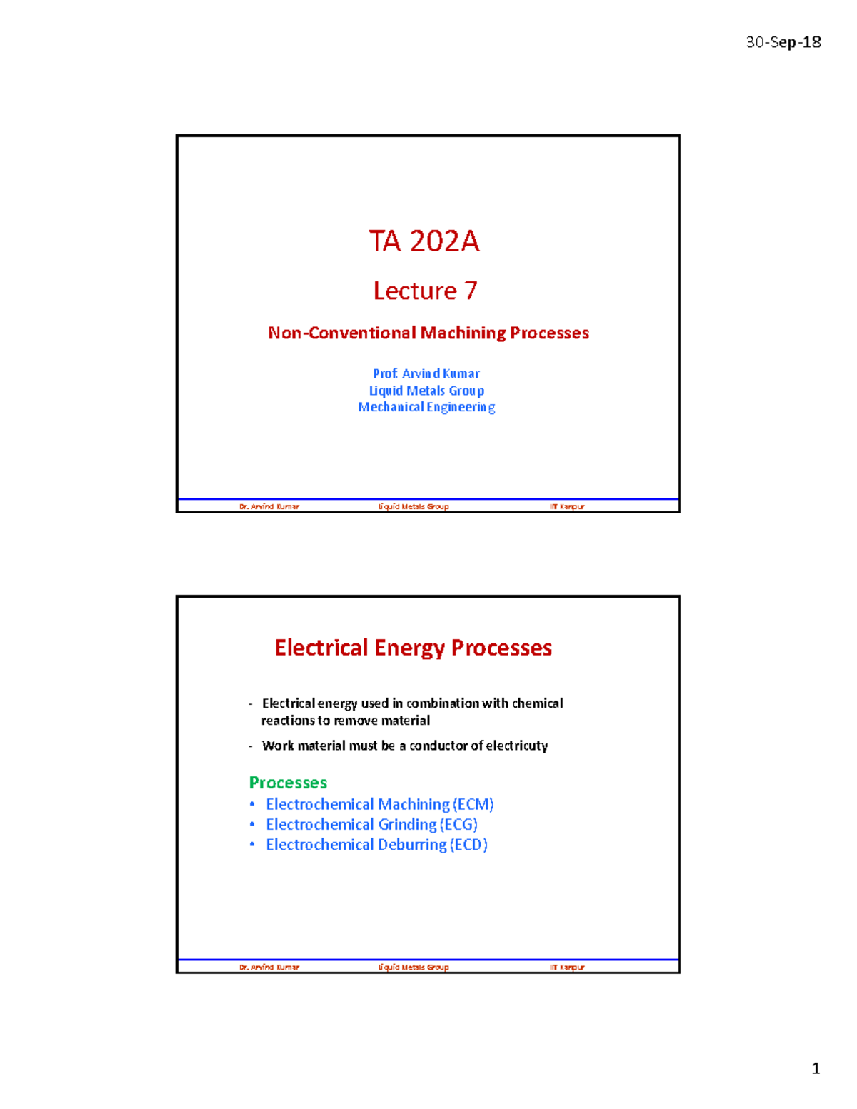 Lecture 7 - 30‐Sep‐18 TA 202A Lecture 7 Non‐Conventional Machining ...