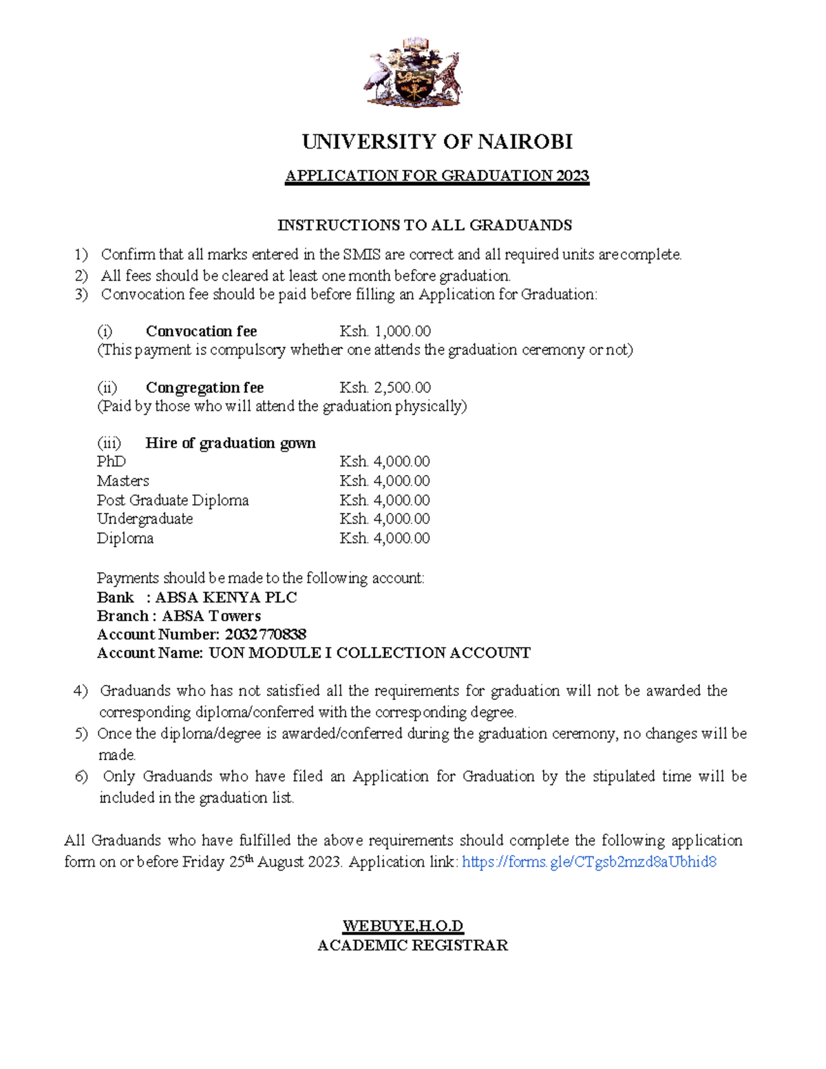 Application FOR Graduation - 18 - UNIVERSITY OF NAIROBI APPLICATION FOR