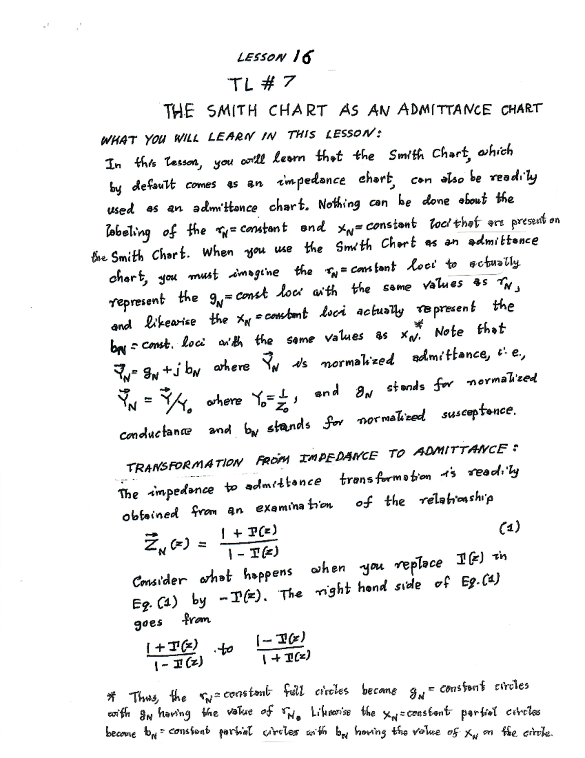 040224 Lesson 16 Smith Chart as an Admittance Chart LESSON 16 TL 7