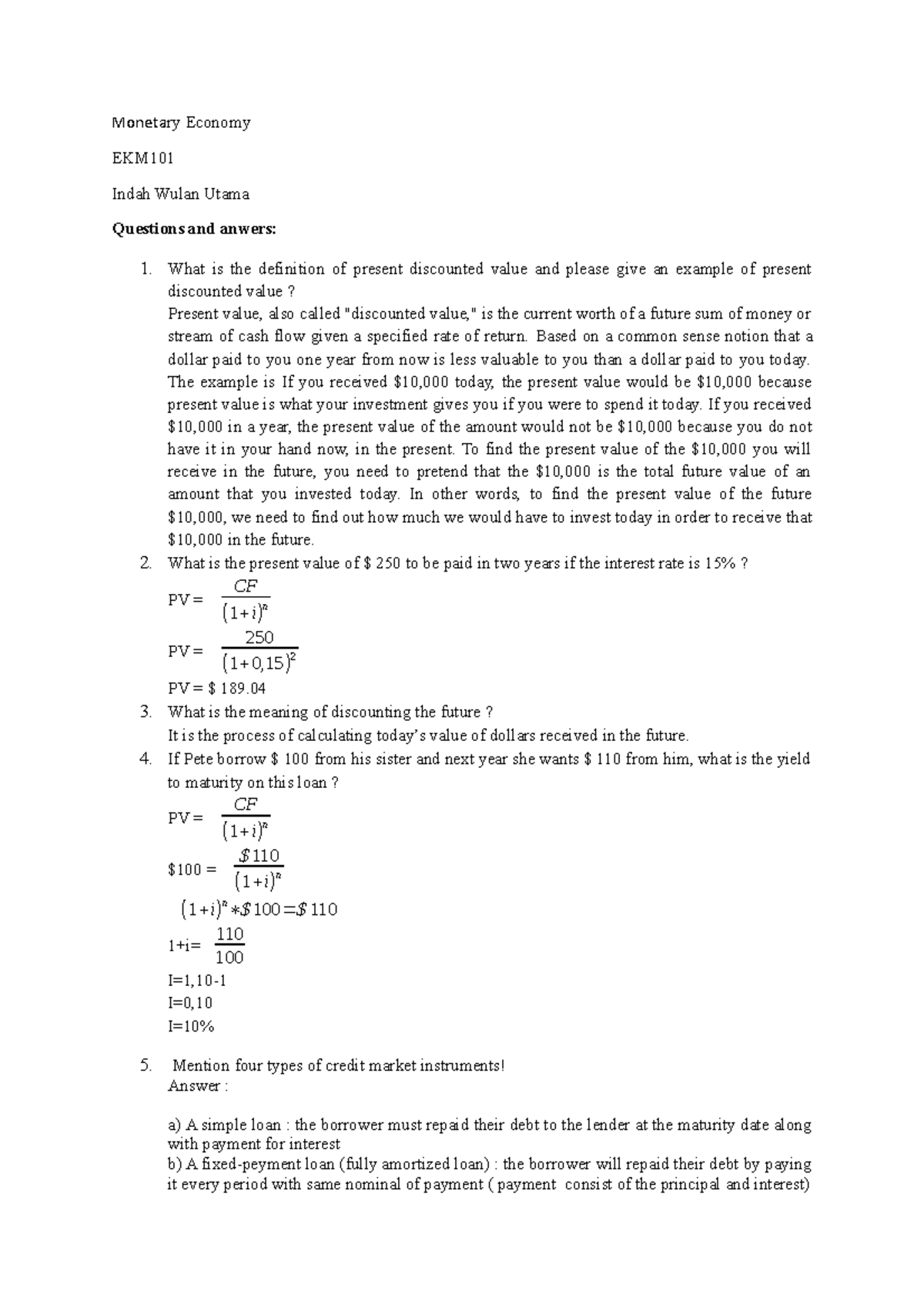 Monetary Economy Examination Questions And Answers - Monetary Economy ...