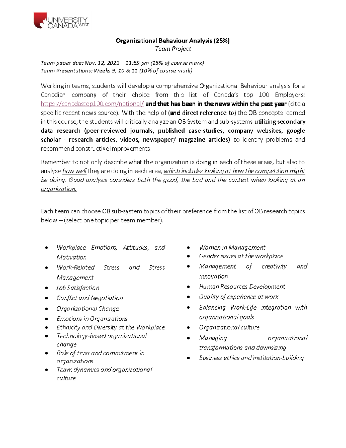 Team OB Analysis Project Instructions and Rubrics due Nov. 12 2359 ...
