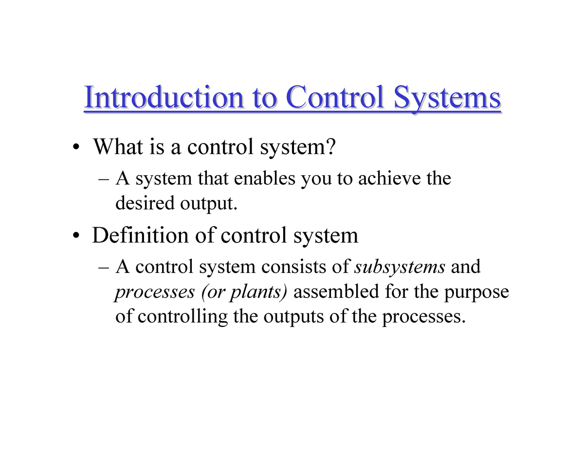 Introduction Definition Of Control System A Control System 