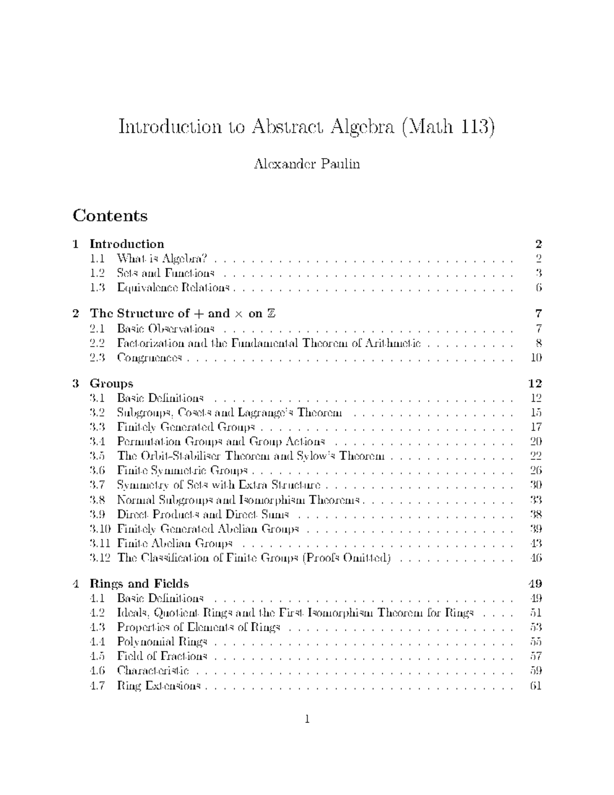 Abstract Algebra Lecure Notes Introduction To Abstract Algebra