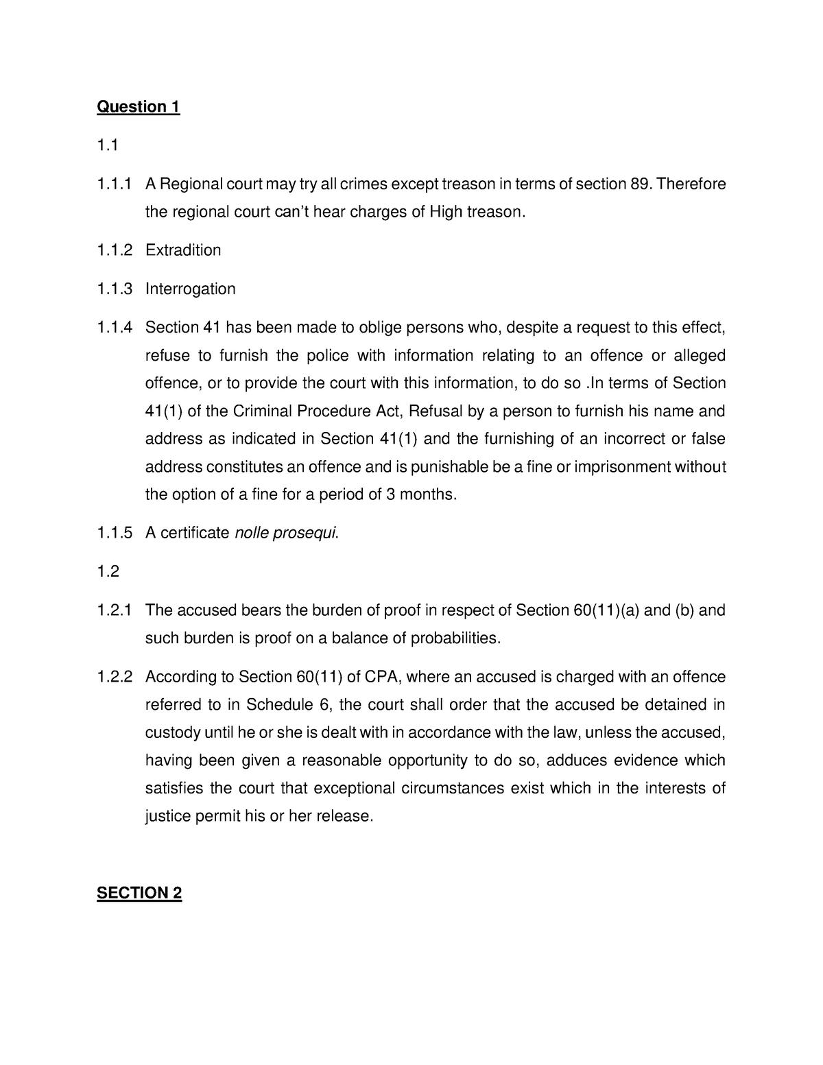 CPR3701 EXAM S2 2022 - EXAM - Question 1 1.1 A Regional Court May Try ...