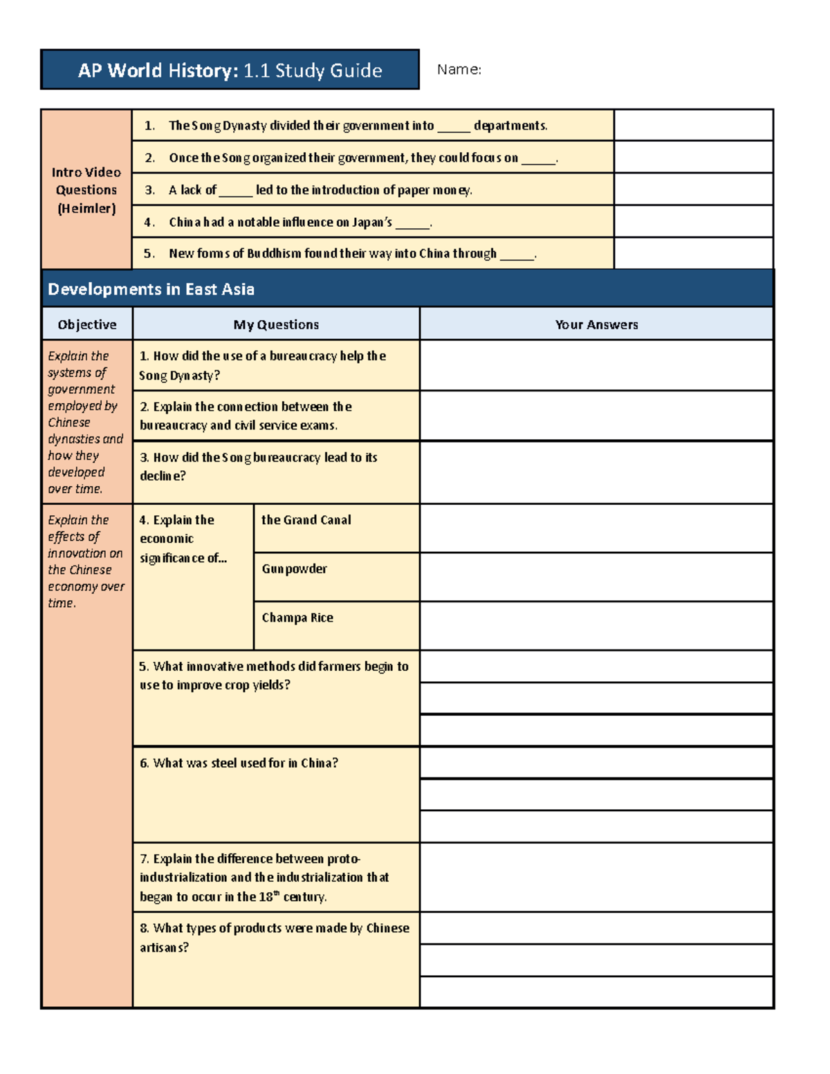 APWH - Unit 1.1 Study Guide - AP World History: 1 Study Guide Name ...