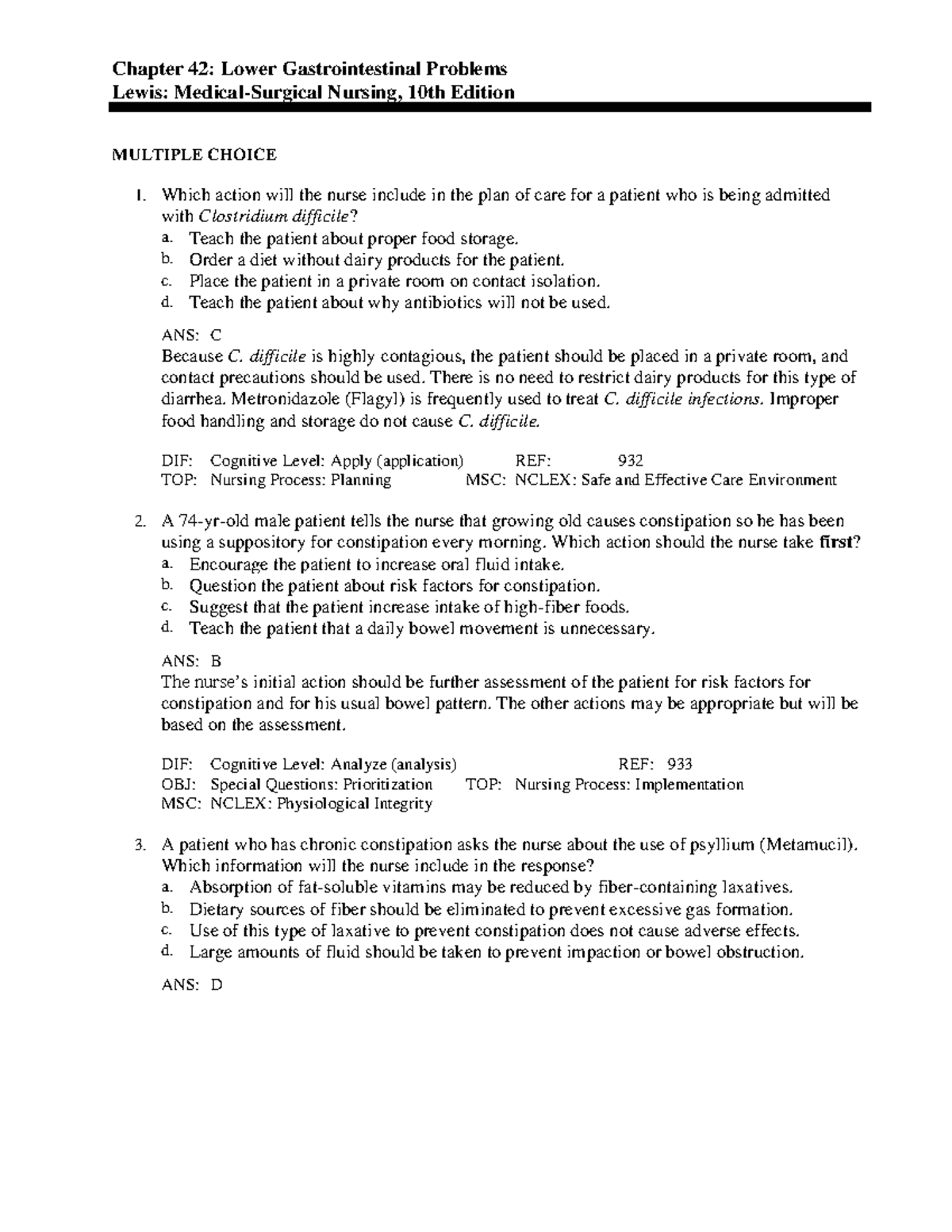 C42 - Lewis Book Med Surg - Chapter 42: Lower Gastrointestinal Problems ...