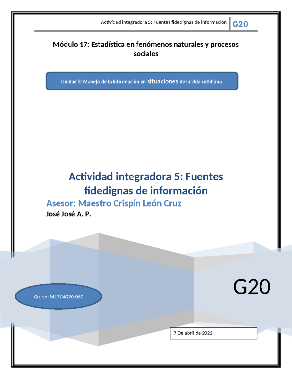 Actividad M17S3AI5 - Actividad integradora 5: Fuentes fidedignas de ...
