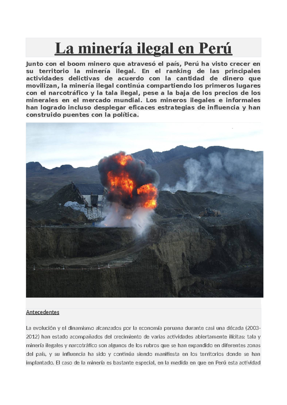 La minería ilegal en Perú - La minería ilegal en Perú Junto con el boom ...