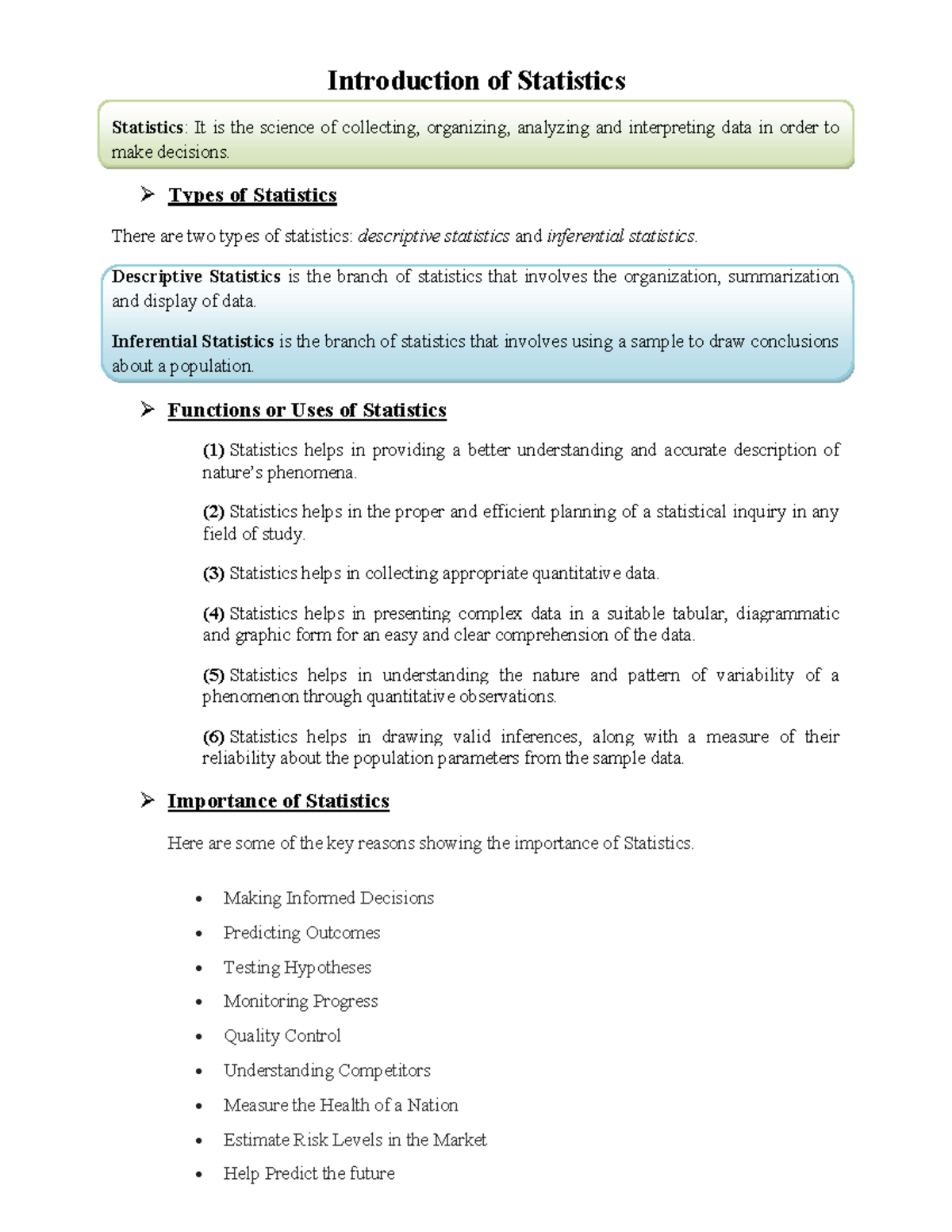 Unit 1 - Business Statistics - Introduction of Statistics Statistics ...