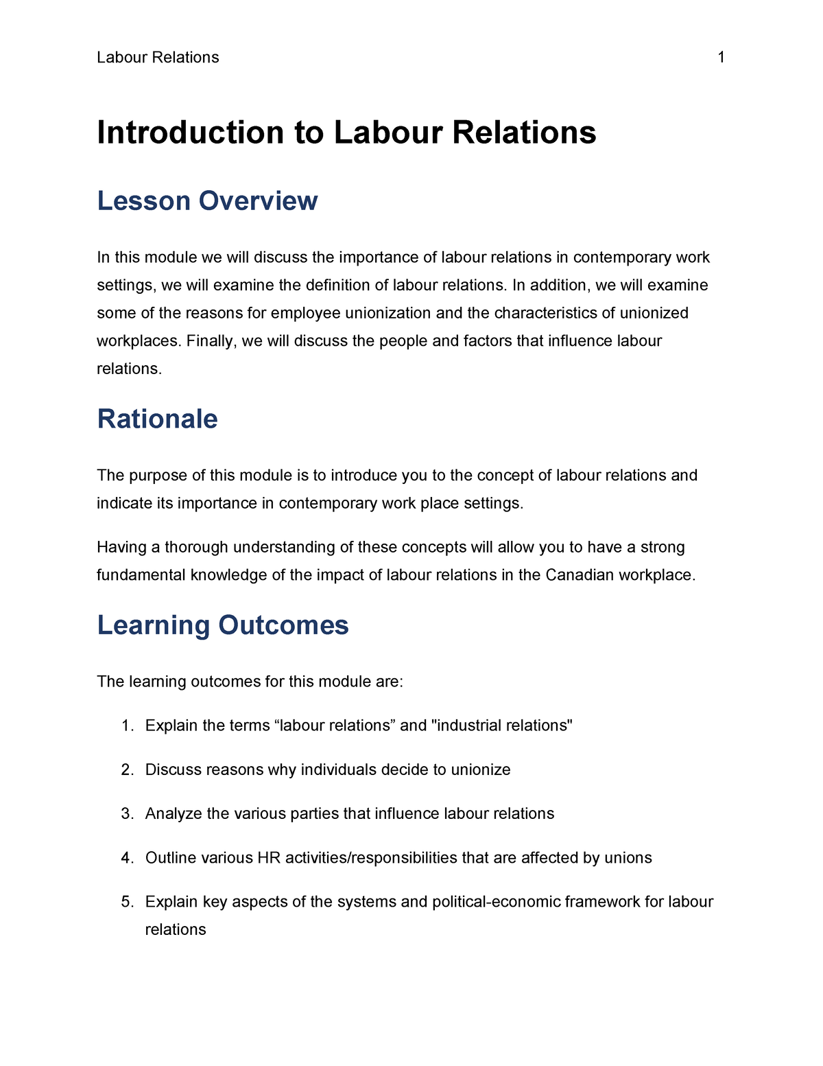 labour relations act business studies essay