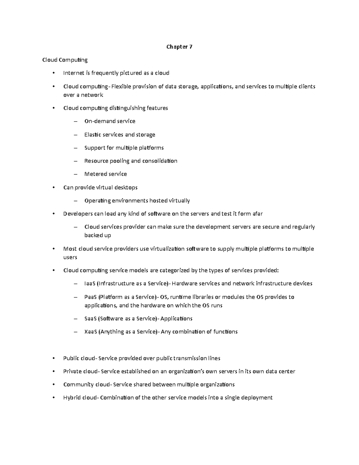 CST 2307 Chapter 7 Notes - Chapter 7 Cloud Computing Internet is ...