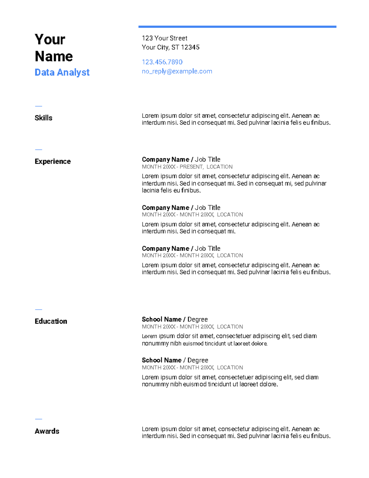 Resume-Template-1 - Resume template - Your Name Data Analyst 123 Your ...