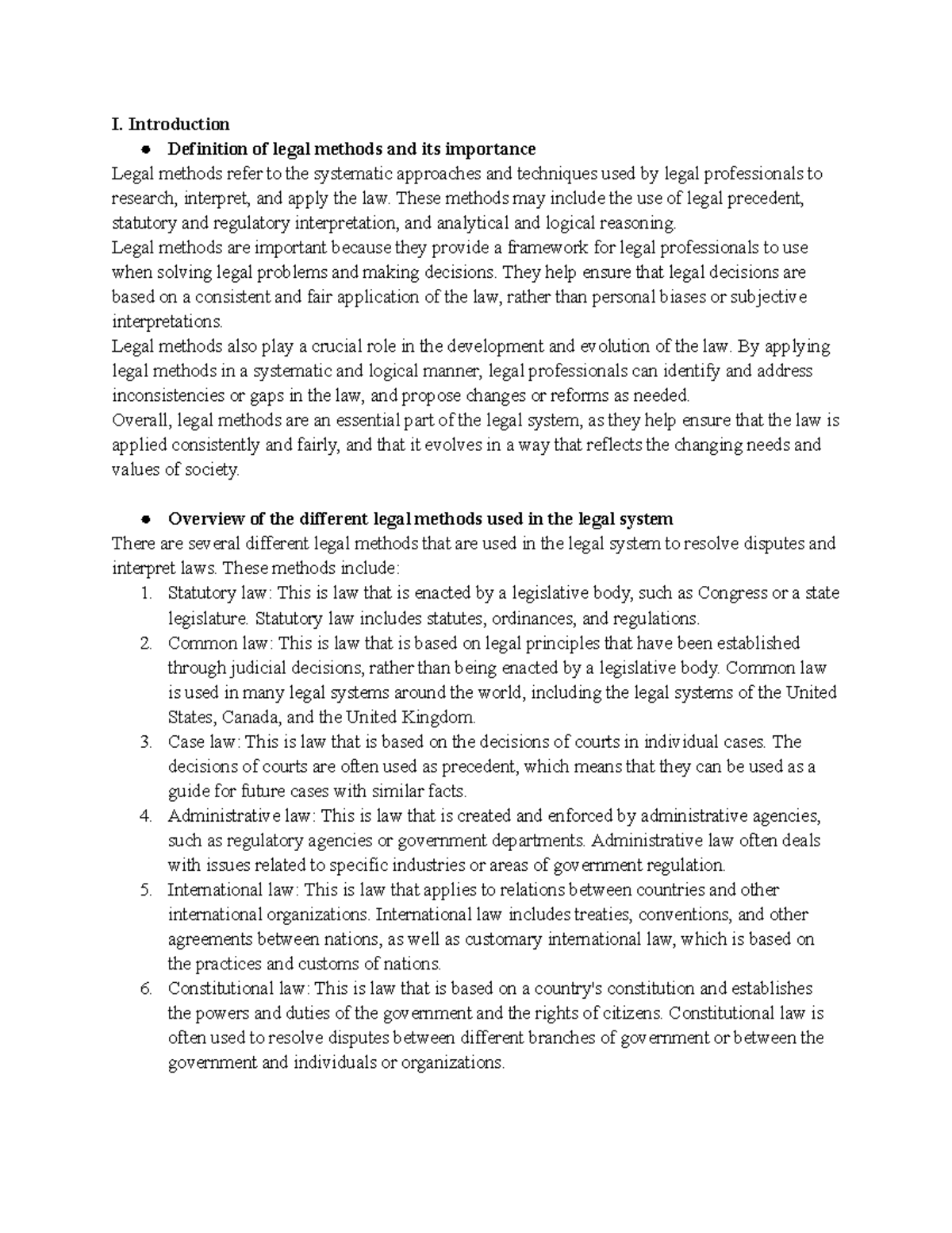 Legal Methods Notes I. Introduction Definition of legal methods and