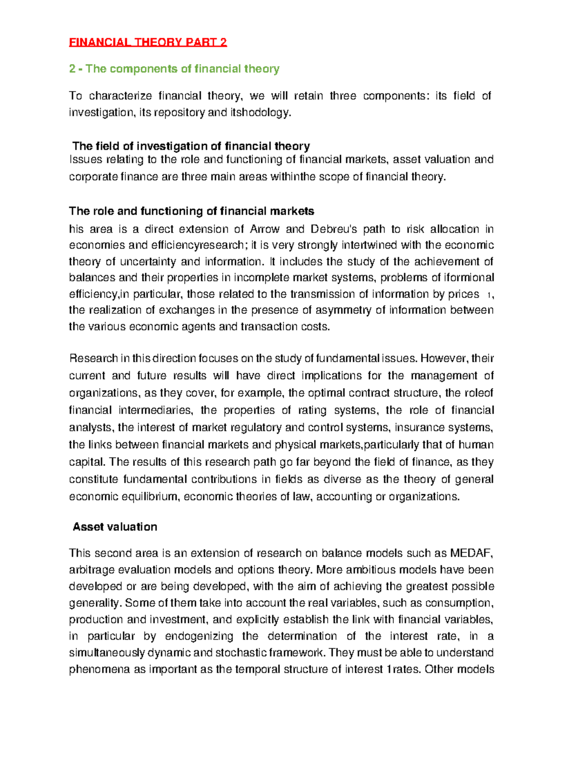 Financial Theory PART 2 - FINANCIAL THEORY PART 2 2 - The components of ...