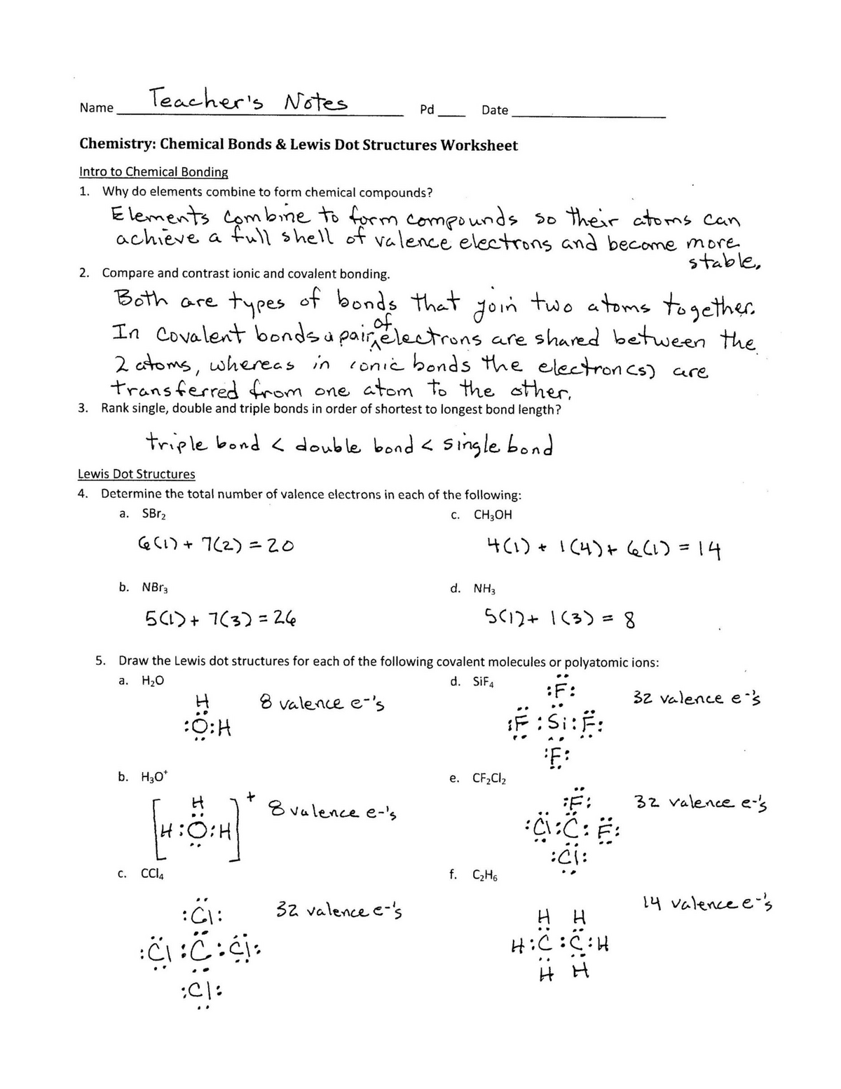Chemical Bonds and Lewis Dot Structures Worksheet Answers In Lewis Structure Worksheet With Answers
