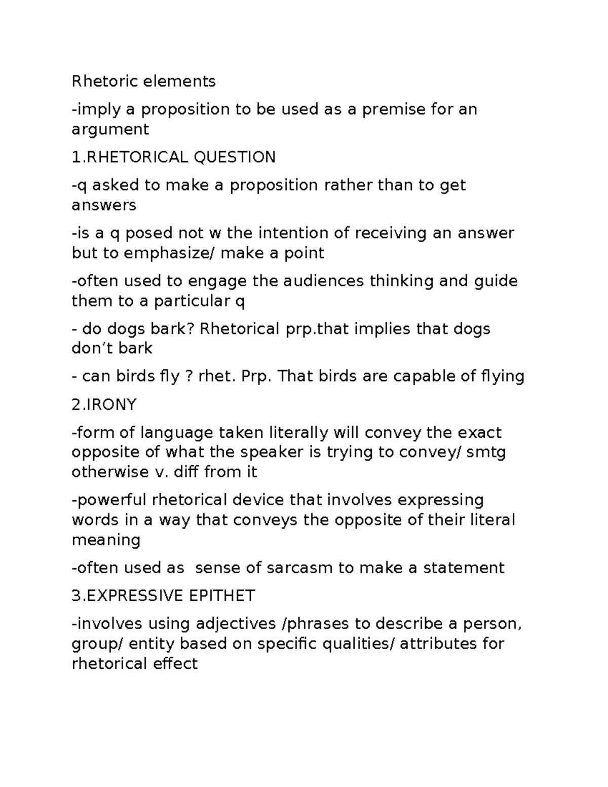 Rhetoric elements - cts - Rhetoric elements -imply a proposition to be ...