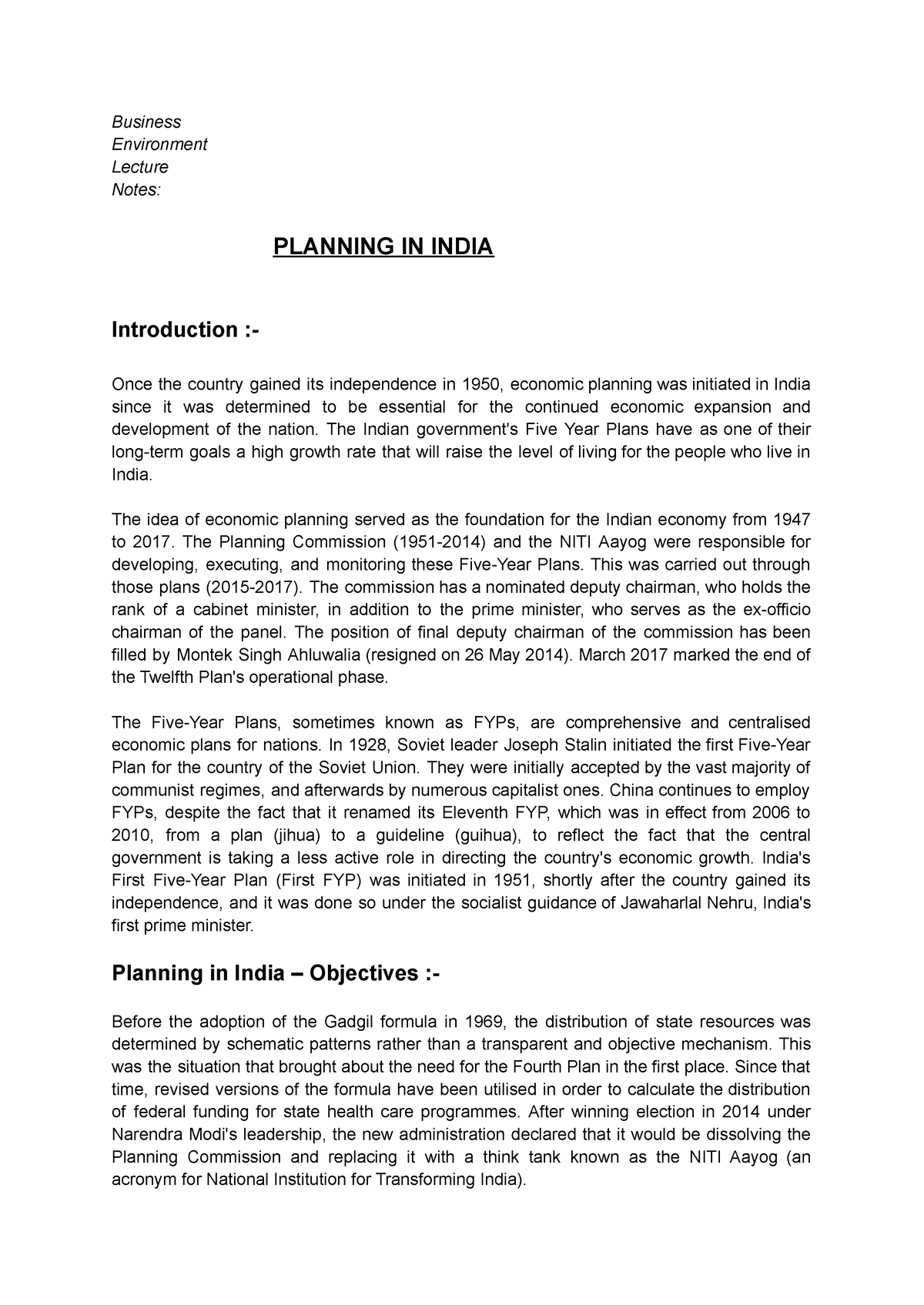 planning-in-india-business-environment-lecture-notes-planning-in