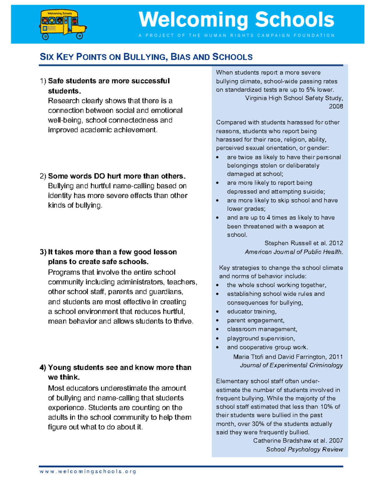 WS 6 Key Points Safe Schools Bias Bullying When
