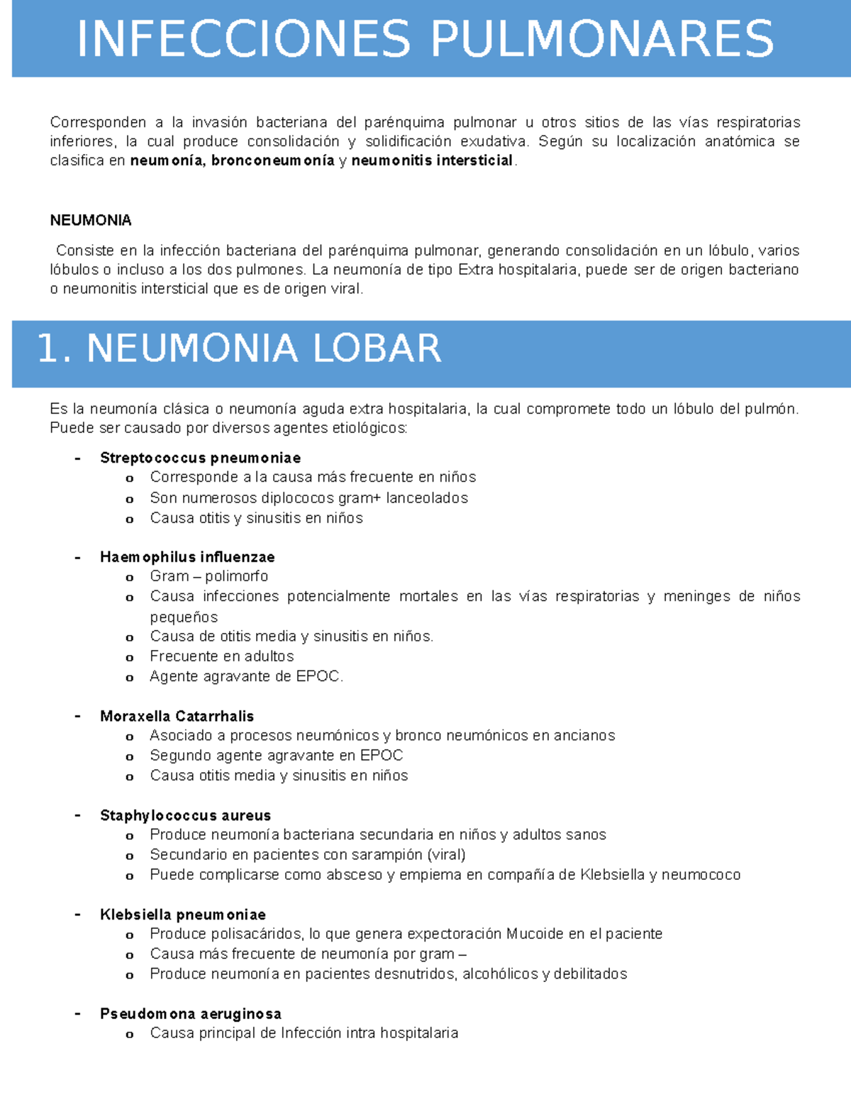 etapas de la neumonia lobar