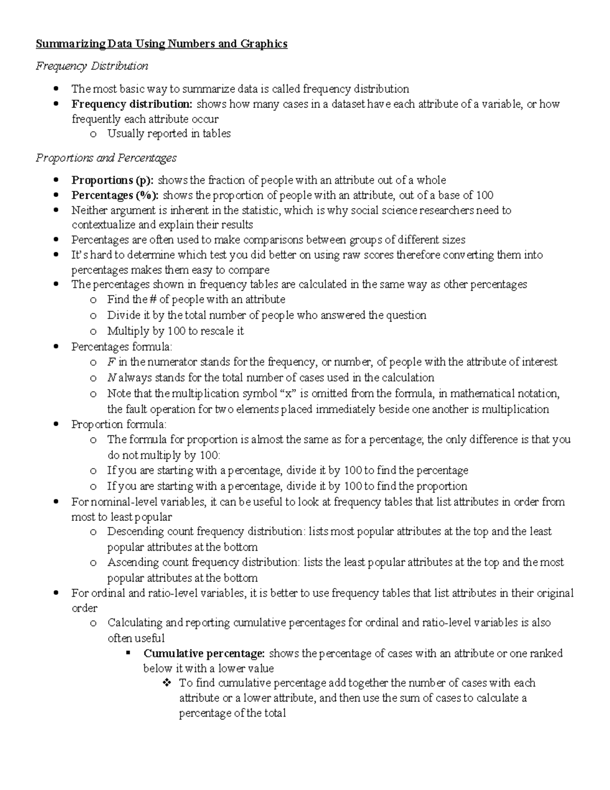 Chapter 2 Notes- Summarizing Data Using Numbers And Graphics ...