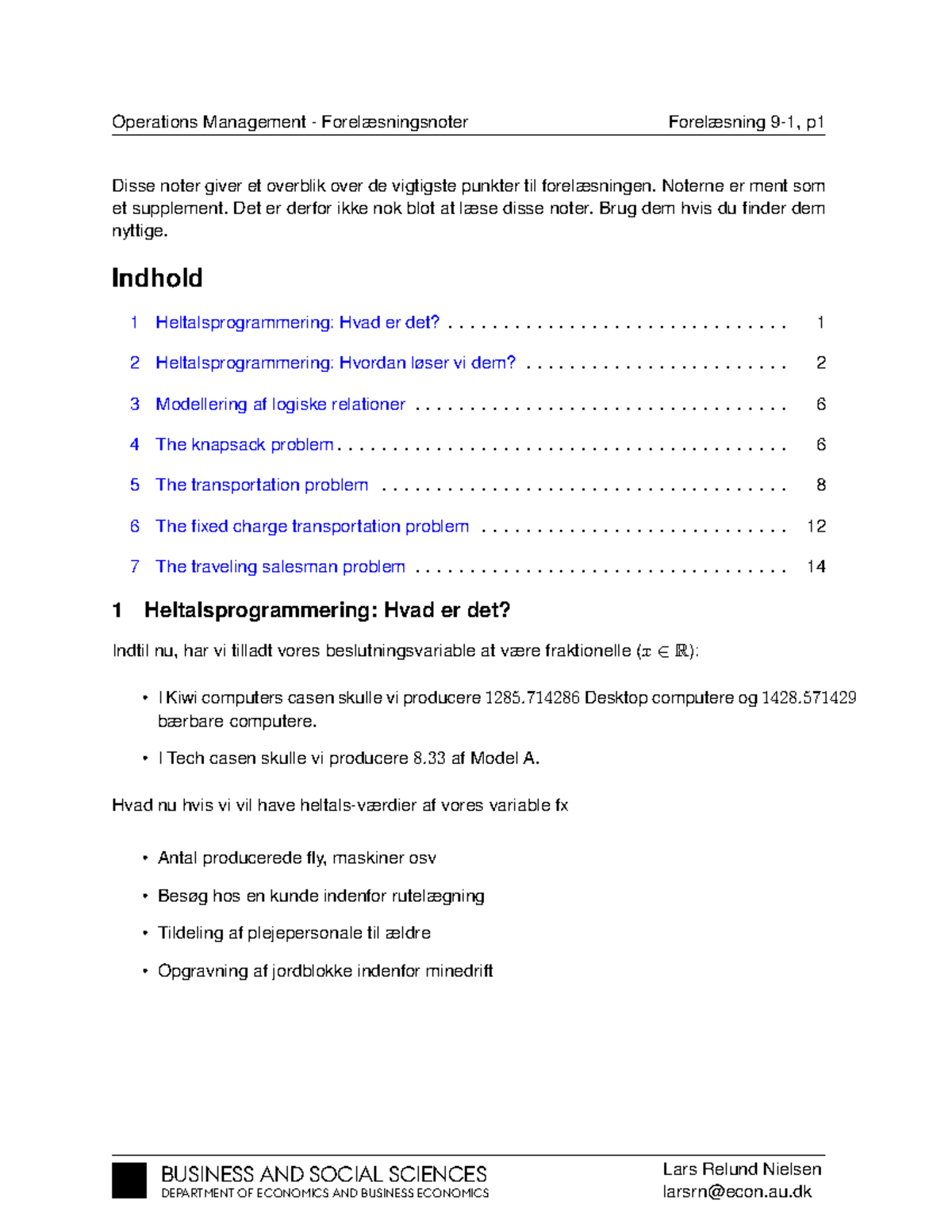 9-1 notes - Forelæsningsnoter - Disse noter giver et overblik over de ...