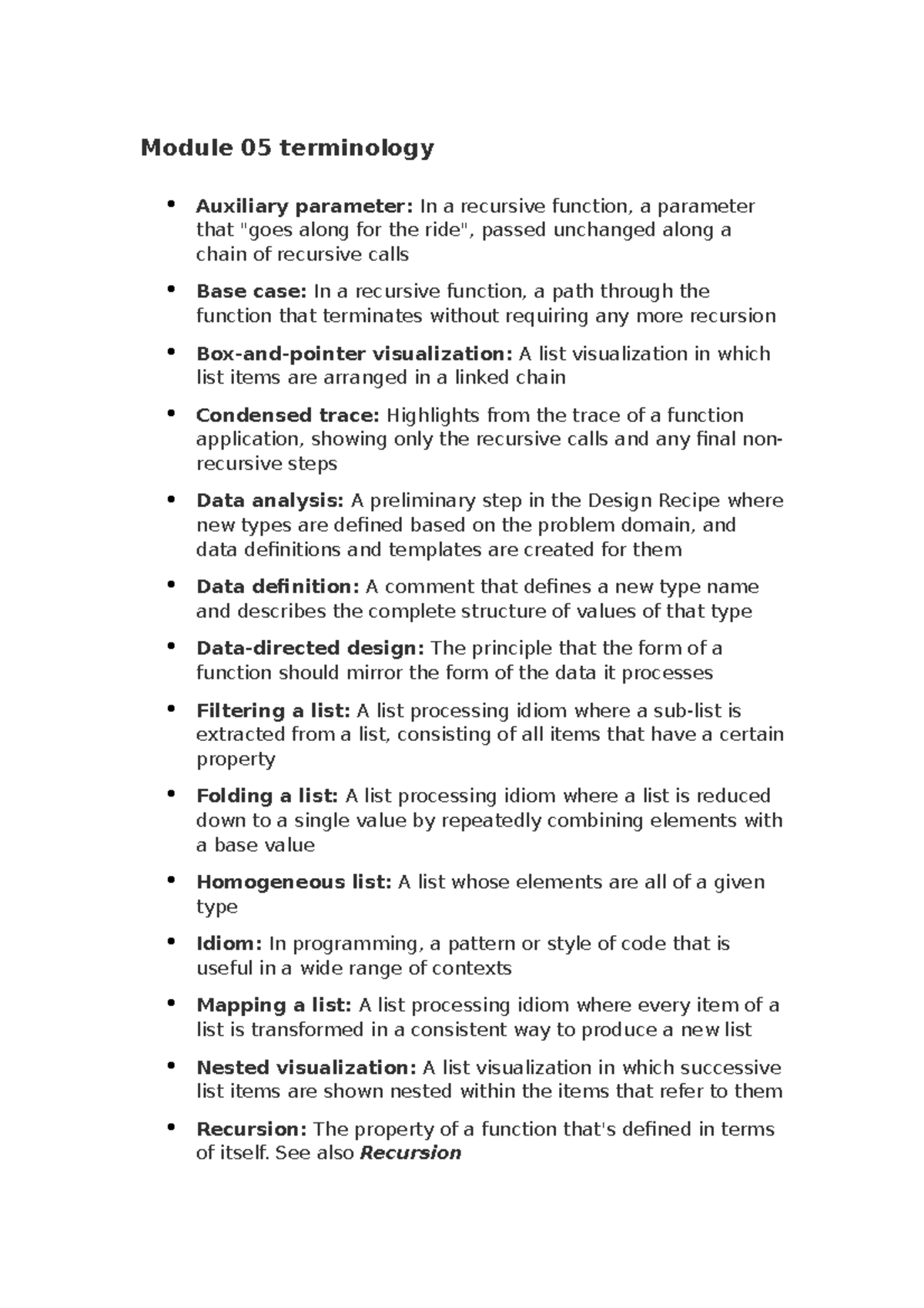 Study Guide for Module 5 of Course CS115 - Cs 115 - UWaterloo - Studocu