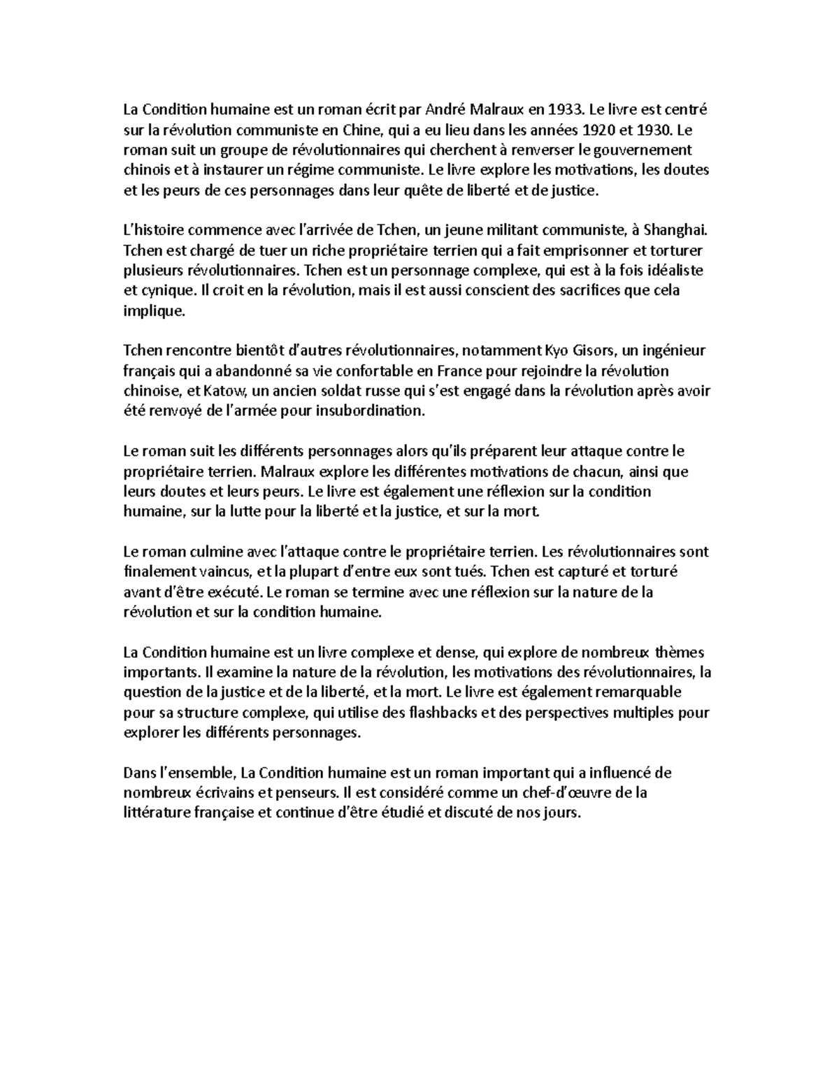 La Condition humaine Bref r sum - Thumb 1200 1553 