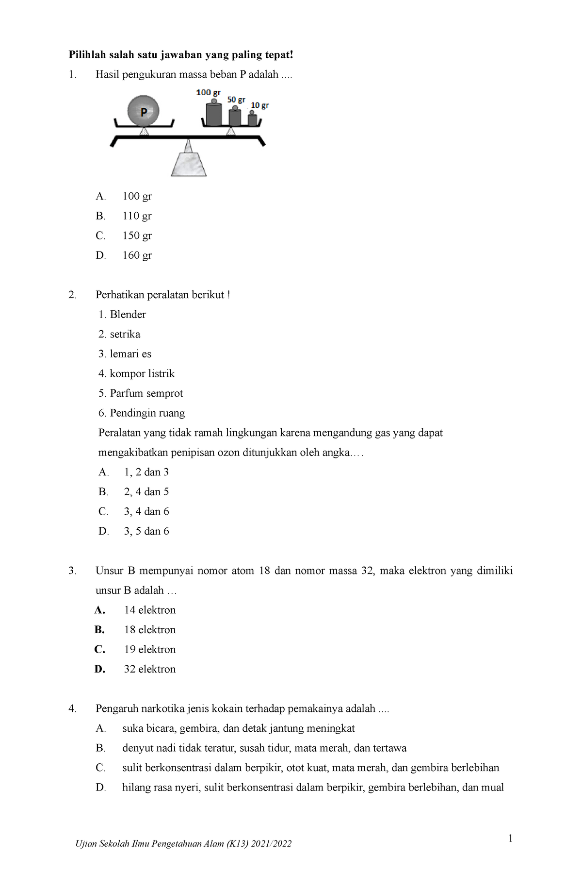 3. SOAL Ujian Sekolah IPA - Pilihlah Salah Satu Jawaban Yang Paling ...