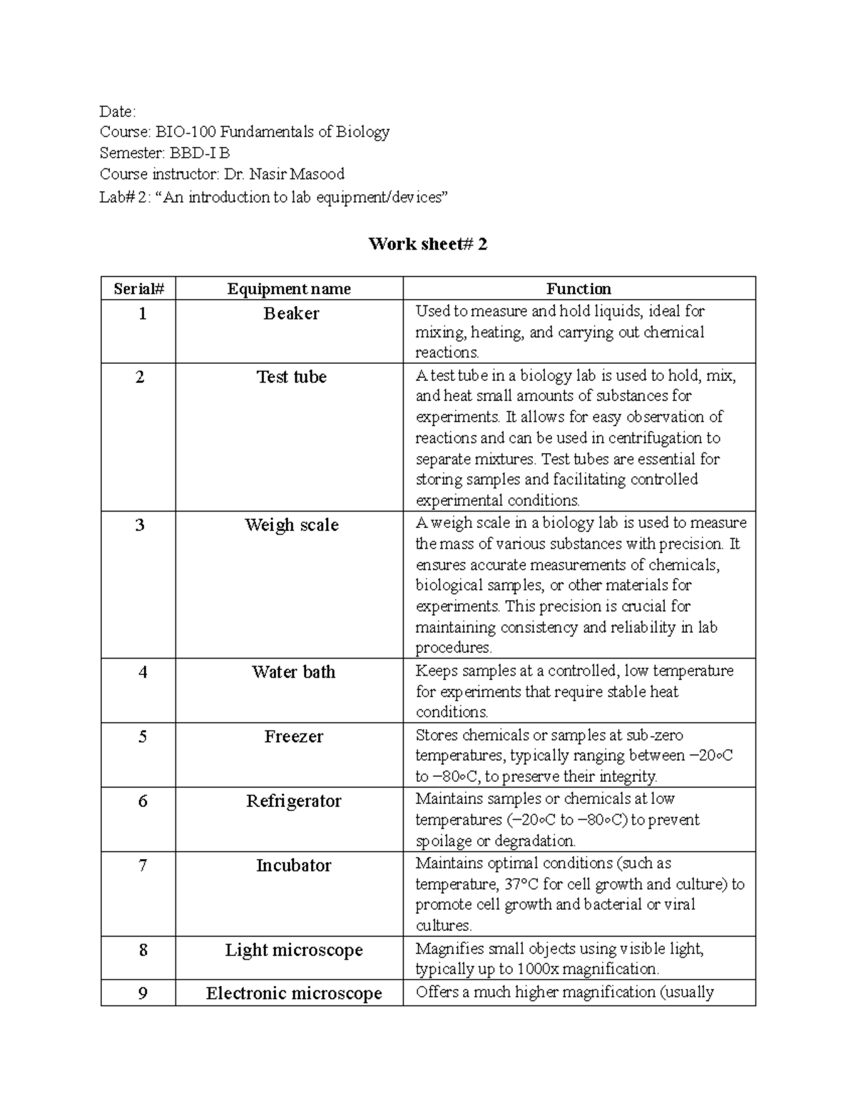 Worksheet Lab2 - Date: Course: BIO-100 Fundamentals of Biology Semester ...