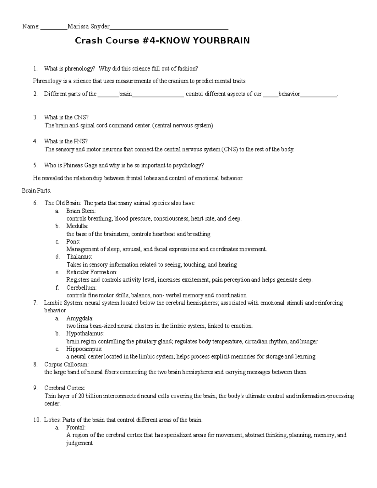 Crash Course Know Your Brain NameMarissa Snyder