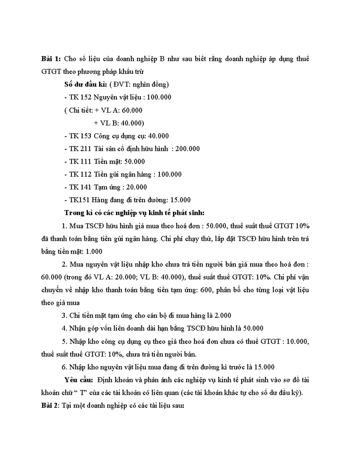 Bai s NLKT - Trang - bai tap nguyen li ke toan - Bài 1: Cho số liệu của ...