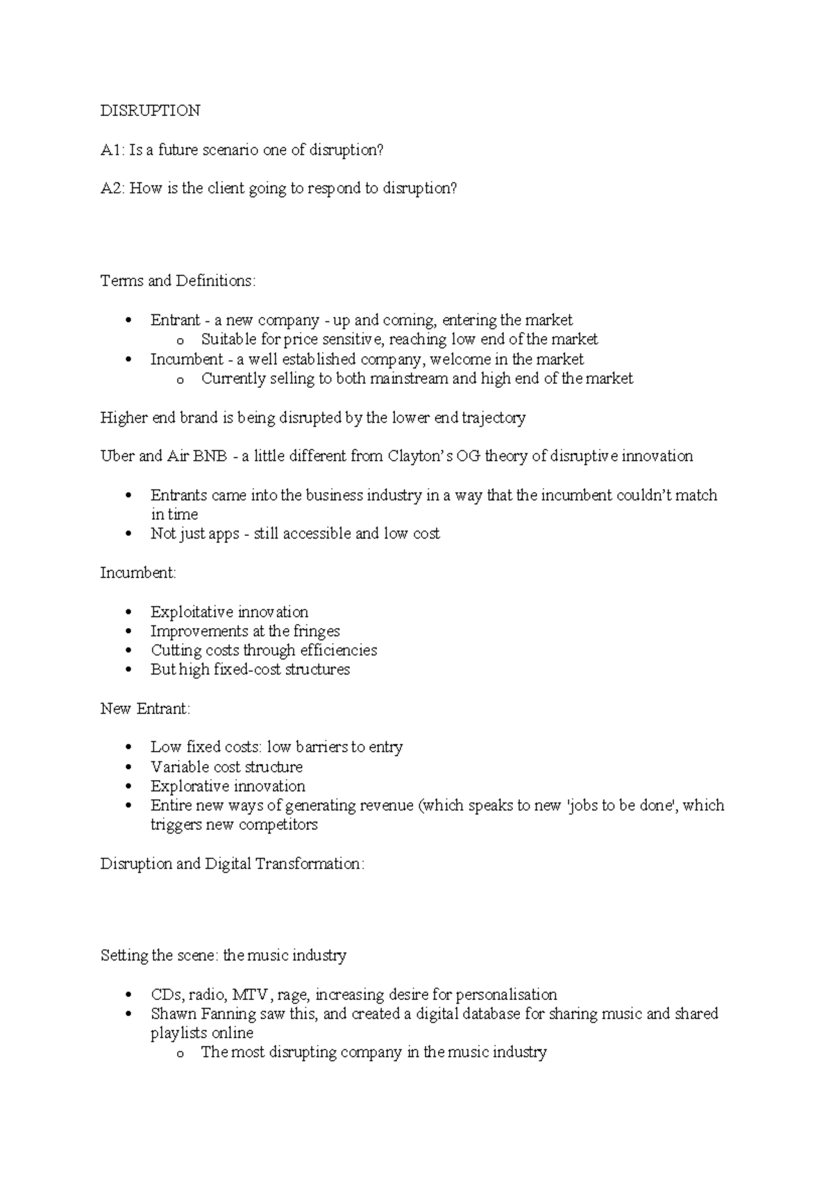 BSB105 Week 6 Lecture Notes - DISRUPTION A1: Is a future scenario one ...