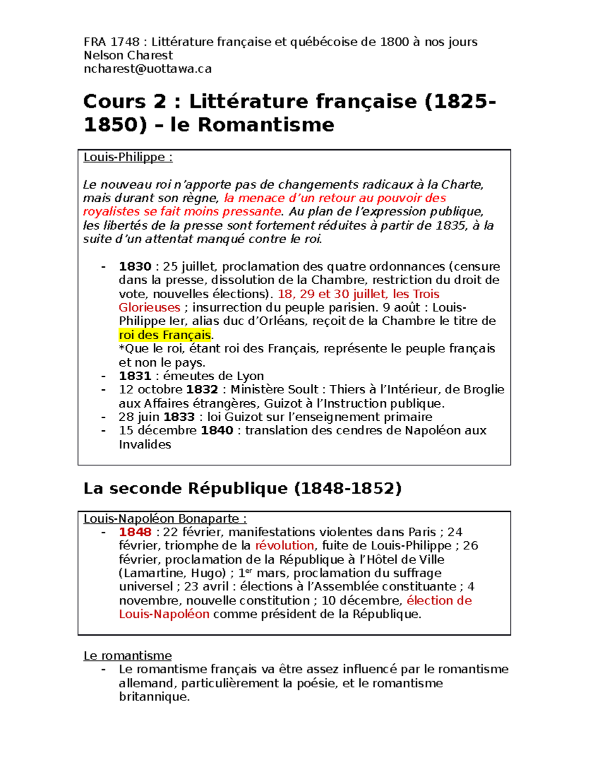 Cours 2 - Lecture notes 2 - Nelson Charest ncharest@uottawa Cours 2 ...