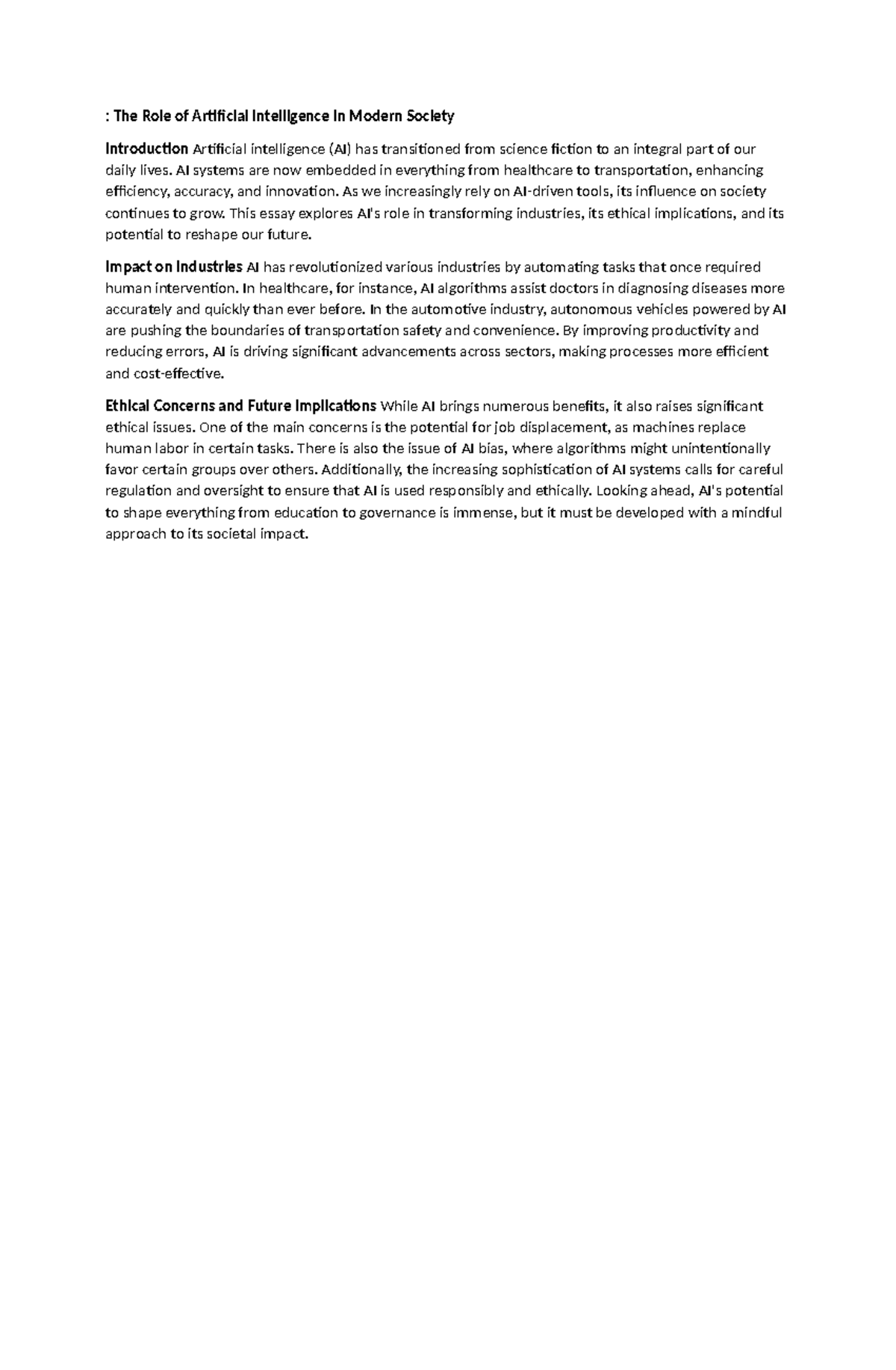 The Role of Artificial Intelligence in Modern Society - : The Role of ...