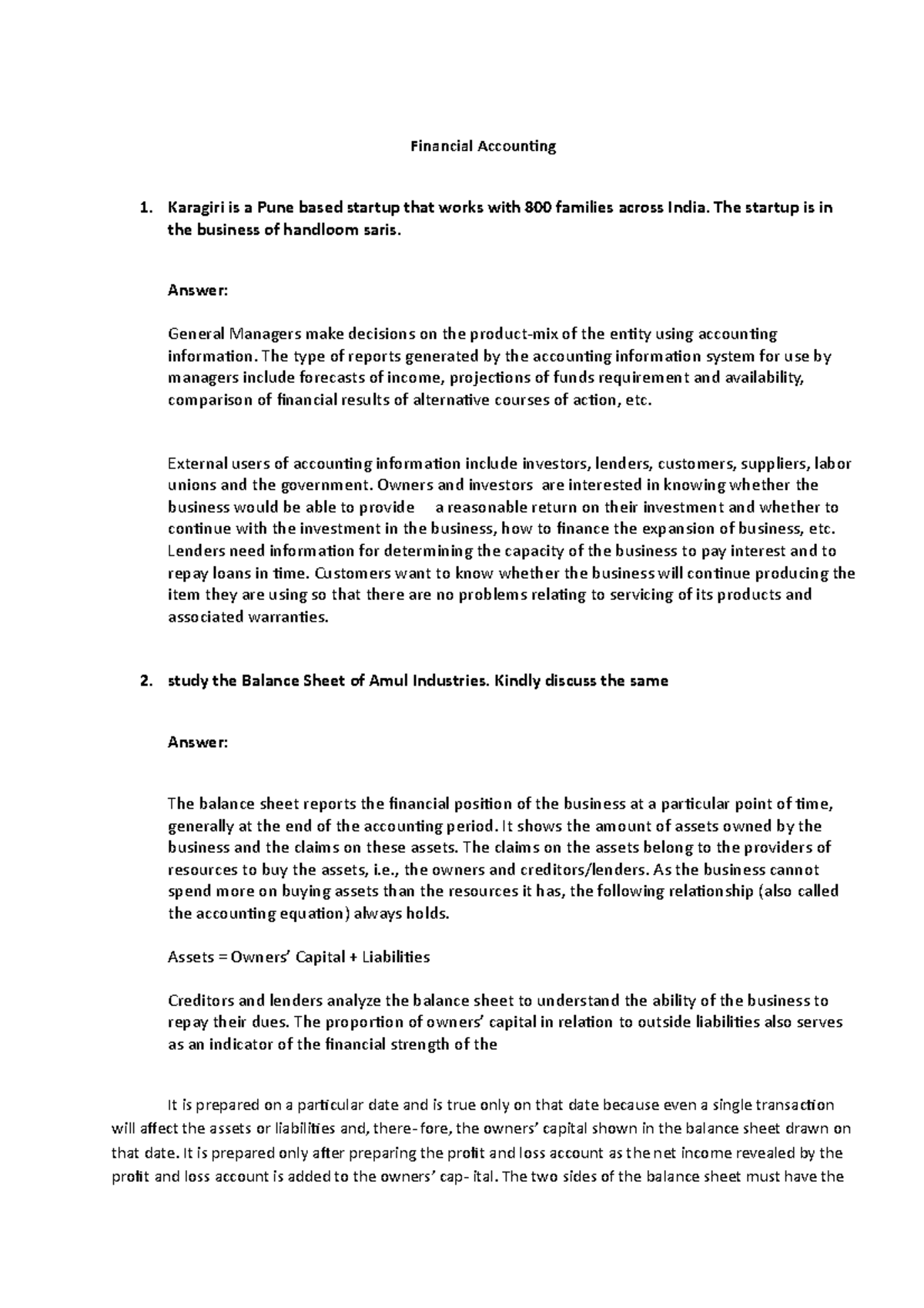 F A Solution and case analysis for master - Financial Accounting 1 ...