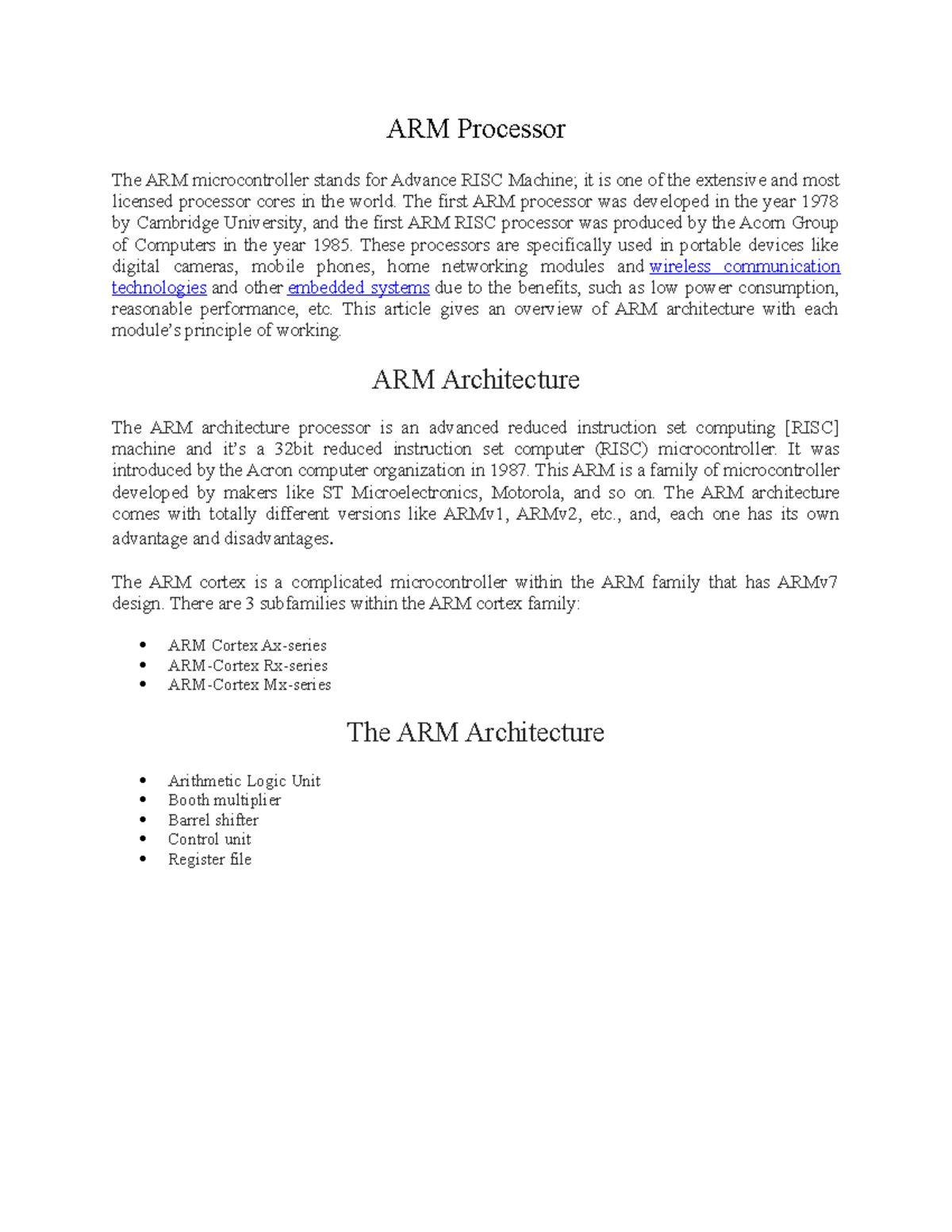 ARM Processor Course Instructor Mr. Ashish Kulkarni DTU Academic