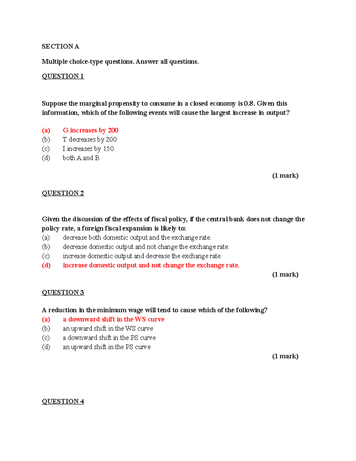 Sample/practice Exam - SECTION A Multiple Choice-type Questions. Answer ...