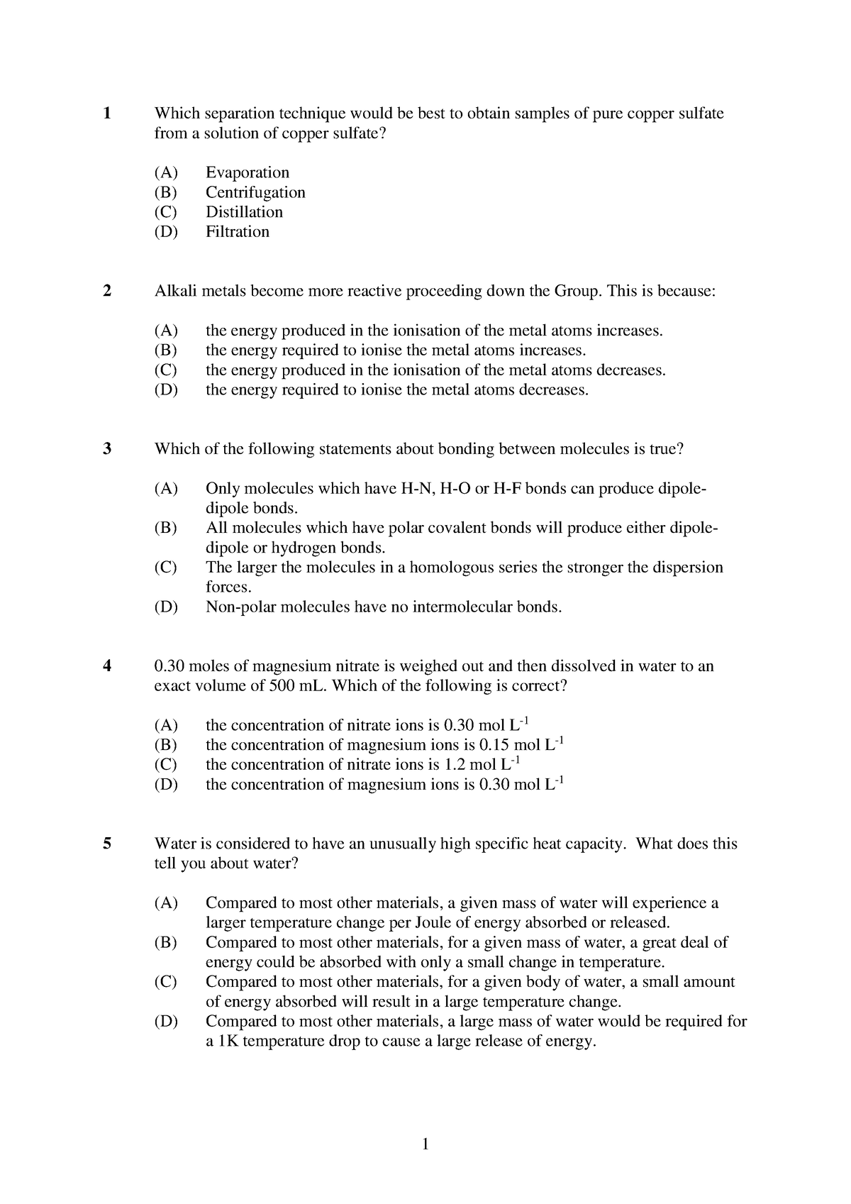 Past Paper Questions - new syllabus - 1 Which separation technique ...