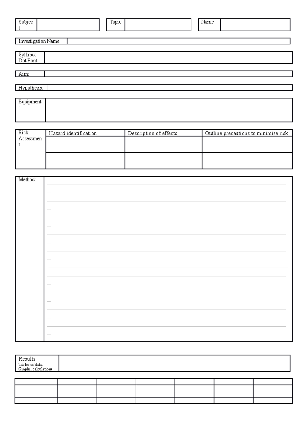 Experimental Report template - Subjec t Topic Name Investigation Name ...