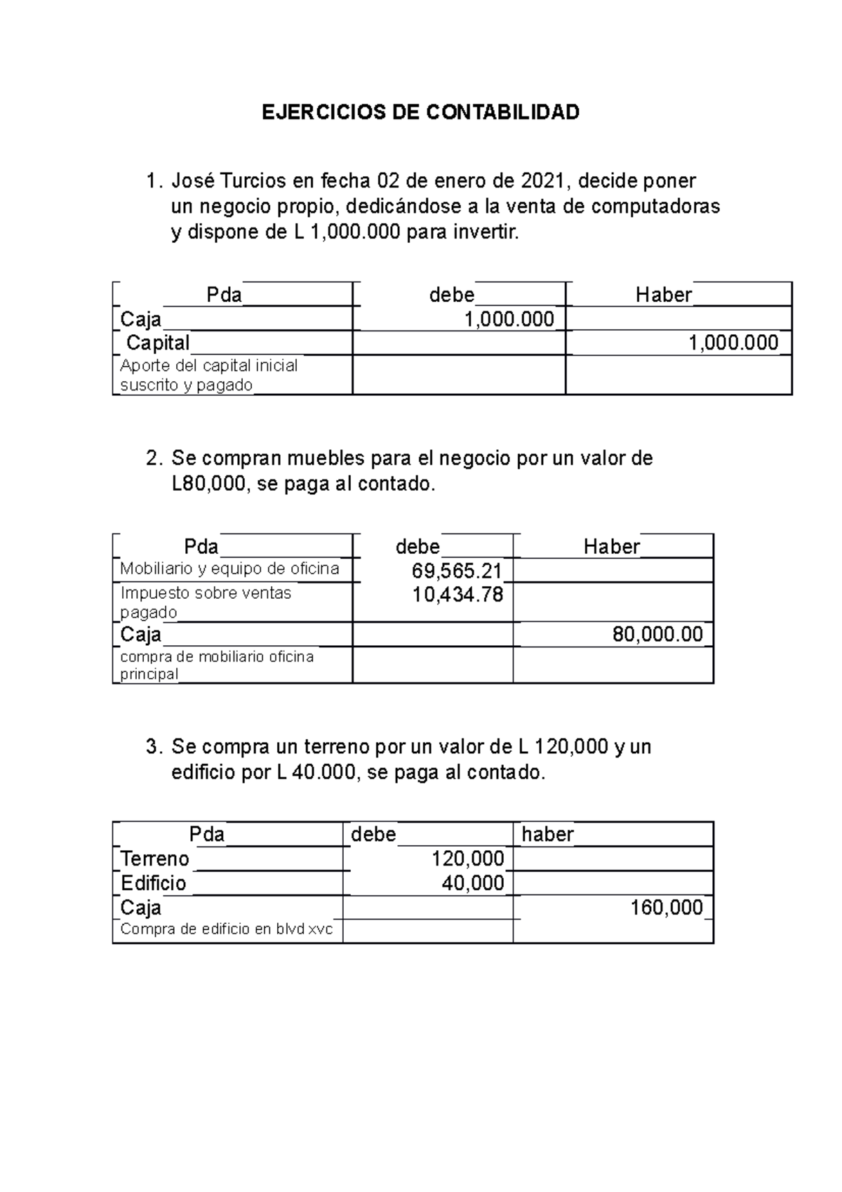 Ejercicios DE Contabilidad Practica 2 - EJERCICIOS DE CONTABILIDAD 1 ...