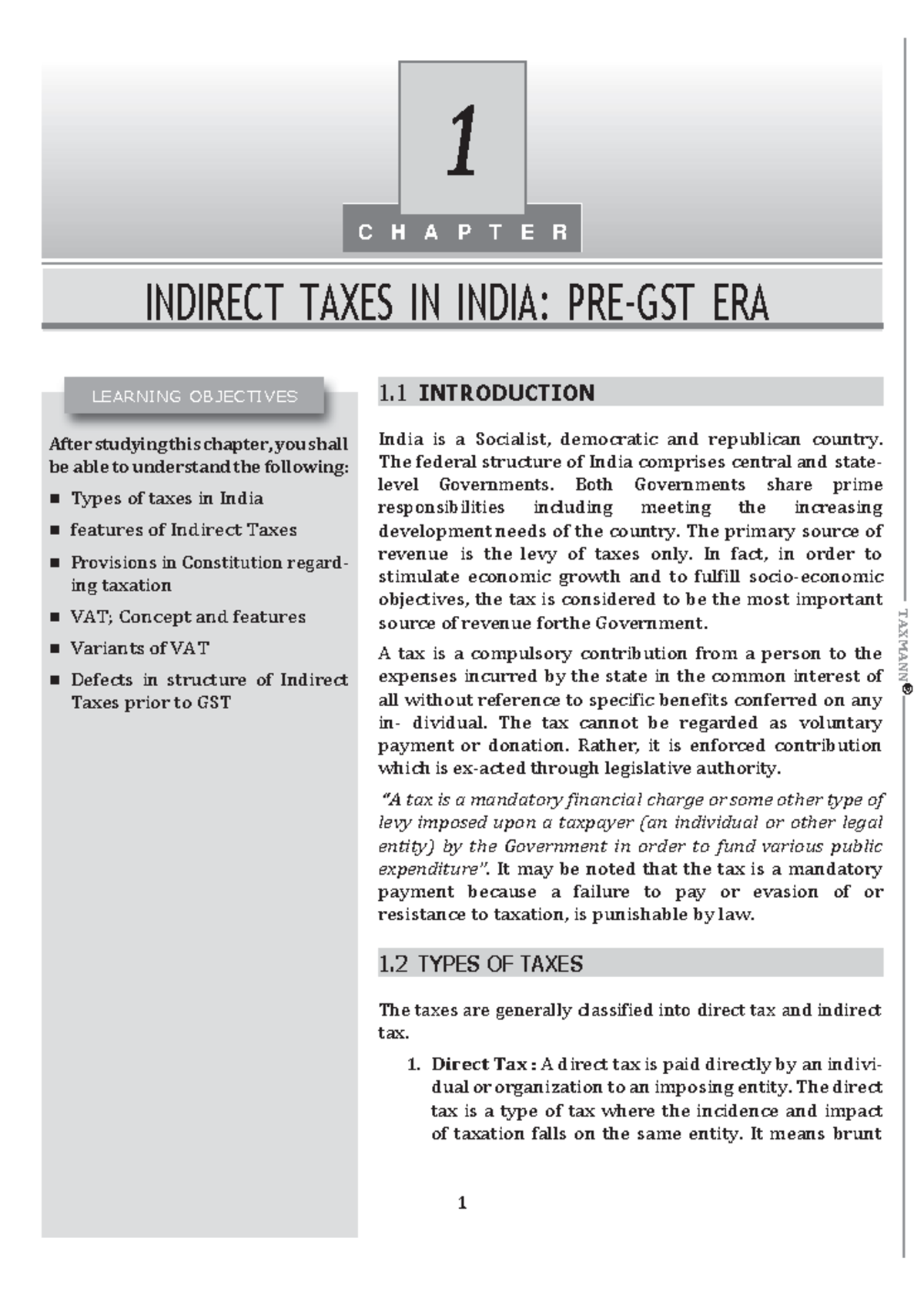Fundamentals of GST UNIT 1 - 1 INTRODUCTION India is a Socialist ...