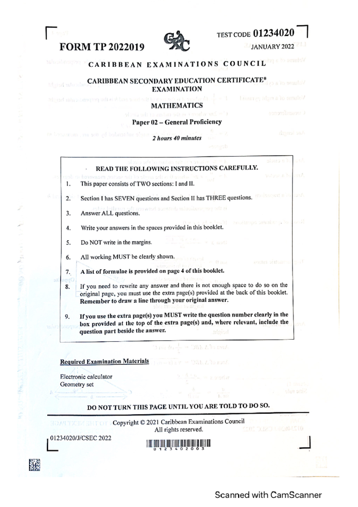 January 2022 mathematics paper 2 - CSEC Spanish - Studocu