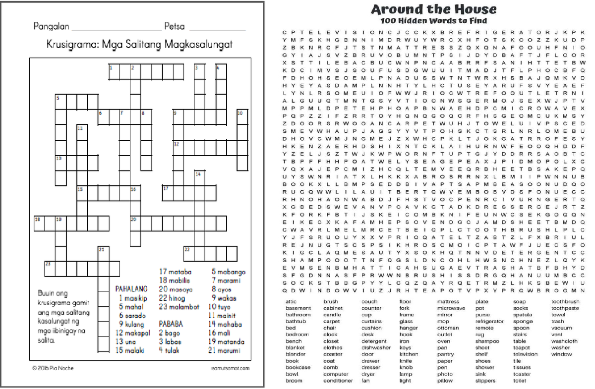 Crossword Puzzle - mweonfwejfwejfhn - Around the HOUSE 100 Hidden Words