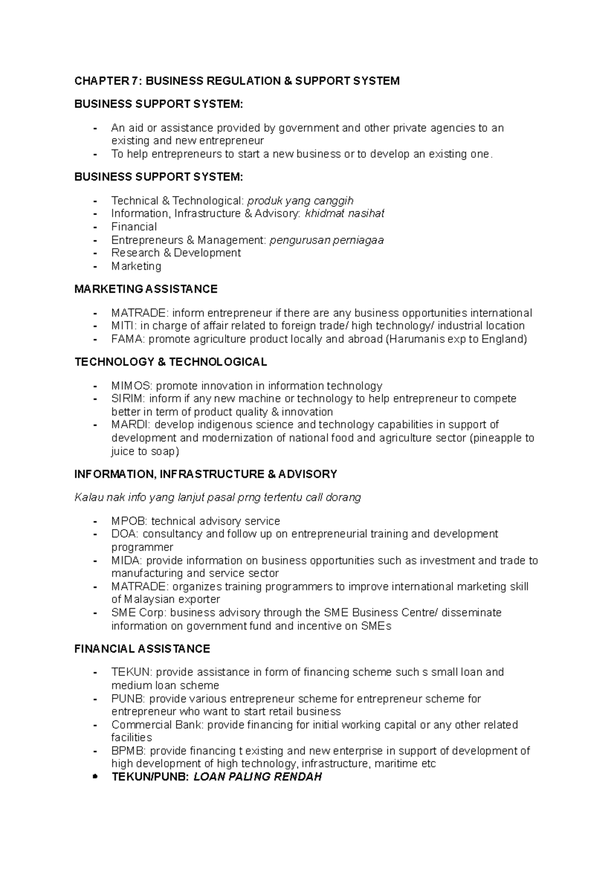 Chapter 1- Chapter 7 ENT 300 - CHAPTER 7: BUSINESS REGULATION & SUPPORT ...