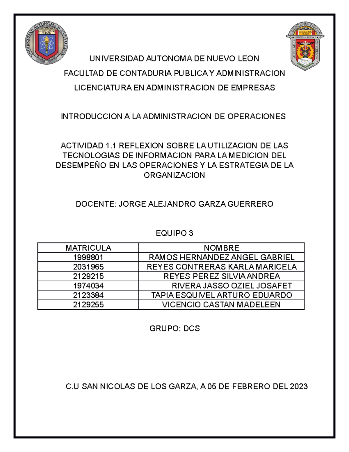 Actividad 1.1 Equipo 3 DCS - UNIVERSIDAD AUTONOMA DE NUEVO LEON ...
