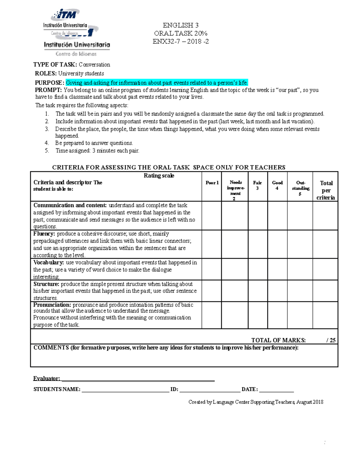 Oral Task - English 3 - Frid - Paula G - ENGLISH 3 ORAL TASK 20% ENX32 ...